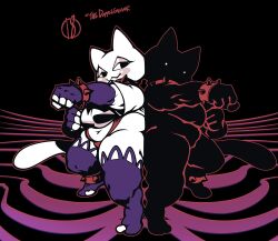 2017 2d_(artwork) 2girls 45_(mangneto) anthro armwear bracers chubby_female collar feline feline_humanoid fingerless_arm_sleeves halloween humanoid leg_brace legwear mangneto navel neckwear original original_character shadow_clone she_(mangneto) shirt spiked_bracelet spiked_collar spiked_legwear thighhighs topwear wristwear