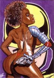 1girls afro ass big_ass big_breasts breasts bubble_butt curly_hair cybernetic_arm dark-skinned_female dark_skin female female_only gun marvel misty_knight panties revolver solo solo_female tagme_(artist) traditional_media_(artwork)