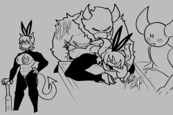 1girl2boys 2boys1girl blox_cards briggeybruh buff buff_male bunny_ears bunny_ears_headband club demon demon_girl duck erection erection_under_clothes finger_in_another's_mouth fucked_from_behind fucked_into_submission fucked_silly heart hearts_around_head onomatopoeia pasties plap precum_stain pulling_mouth reverse_bunnysuit roblox roblox_game sharp_teeth stain tagme tagme_(character) tomboy watching watching_sex