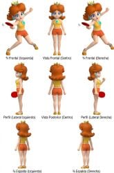 3d ai_generated bare_legs brown_hair crown energetic flipped_hair flower_earrings flower_ornament legs mario_&_sonic_(series) mario_&_sonic_at_the_olympic_games_tokyo_2020 mario_(series) model_sheet nintendo on_model orange_shorts plump_ass princess_daisy round_ass sassy sega sleeveless_shirt sneakers tight_shorts tomboy white_sneakers yellow_shirt