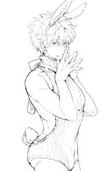 alternate_costume baka_roll big_ass bulge bunny_ears bunny_tail crossdressing fake_animal_ears gintama gintoki_sakata leotard looking_at_viewer male male_only monochrome solo sweater sweater_dress turtleneck turtleneck_sweater virgin_killer_sweater