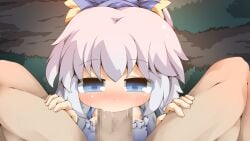 1boy 1girl blue_eyes blue_ribbon blush breasts censored colorjelly drooling fellatio framed_breasts from_above game_asset grey_hair hair_between_eyes hair_ribbon half-closed_eyes hetero jacket large_variant_set long_hair long_sleeves medium_breasts mosaic_censoring non-web_source official_art open_clothes open_jacket oral outdoors pair_tabi_skinship penis ponytail pov pov_crotch ribbon self-datamine sidelocks spread_legs tareme tirena_(pair_tabi_skinship) variant_set visual_novel_cg