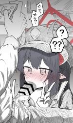 1boy 1girls black_hair blowjob blue_archive camera chiaki_(blue_archive) fellatio female gehrman_the_first_hunter halo ki_no_nekko male oral penis v