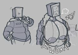 2d 2d_(artwork) blox_cards briggeybruh caitlin_nixon hammerspace jacket mckayla_newman musk musk_clouds onomatopoeia puffy_jacket roblox roblox_game robot robot_girl screen_face sigh sketch sweat sweat_on_breasts tagme unzipped_jacket unzipping zipper
