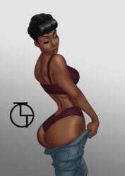 1girls 2016 ass big_ass black_hair bra bubble_butt cookx5453 dark-skinned_female dark_skin female jeans panties solo