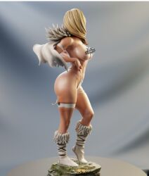 ass bikini bikini_bottom blonde_female blonde_hair blue_eyes breasts breasts_out bubble_butt butt censored censored_nipples emma_frost large_breasts marvel marvel_comics milf savage_land statue statuette thong thong_bikini topless topless_female white_queen x-men