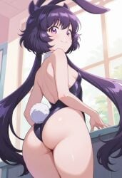 ai_generated blush bunny_ears bunnysuit from_below kaiju_girl_caramelise kuroe_akaishi looking_at_viewer pansoorai smile standing uncensored