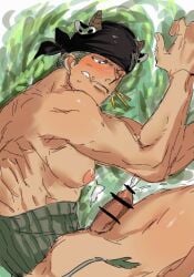 1boy animal_ears bandana bandana_on_head bara bara_body bara_tiddies bara_tits barazoku beefy biceps big_dick_energy big_penis bigger_male blush blushing bovine bovine_ears bovine_horn bovine_tail broad_shoulders bull censor_bar cum cum_on_self cumming cumshot dark_penis dated defined_jawline defined_muscles earrings ejaculation erect_penis erection frown frowning gay girthy_penis green_hair half-dressed half_naked half_nude handsome handsome_man haramaki hard_cock horns hunk japanese_male looking_down lying lying_on_ground male male_focus male_only manly masculine masculine_male minotaur morning_erection muscles muscular muscular_male muscular_thighs normal_penis one_piece orgasm pecs pectorals penis pirate post-timeskip quadriceps roronoa_zoro scar scar_across_eye scar_on_face simple_drawing sketch solo solo_focus solo_male tail tall_male taller_male thighs tired tired_eyes tough_guy trapezius triceps wake_up waking_up yaoi