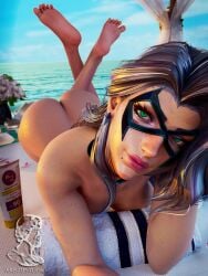 aristipstudio beach black_cat_(marvel) feet_up laying_down marvel naked naked_ass selfie