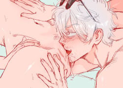 1boy 1cuntboy close-up completely_nude cunnilingus cuntboy gintama gintoki_sakata hijikata_toshiro intersex male male_focus male_on_cuntboy mti_crossgender nude official_alternate_costume on_back oral pubic_hair pussy pussy_juice smile solo_focus sparse_pubic_hair spread_legs stubble sunglasses sunglasses_on_head uncensored white_hair