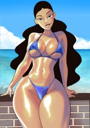 1girls benjicomix big_breasts black_hair breasts dark-skinned_female dark_skin female female_only kim_possible monique_(kim_possible) nipple_bulge solo solo_female swimsuit thick_thighs wide_hips