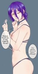 1girl 1girls bomb_devil boobs breasts chainsaw_man female female_only green_eyes nipples purple-haired_female purple_hair reze_(chainsaw_man) small_breasts swimsuit tagme