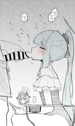 1boy 1girls blowjob blue_archive blush fellatio female halo ki_no_nekko male miyako_(blue_archive) miyako_(swimsuit)_(blue_archive) oral penis saki_(blue_archive) srt_special_academy_student