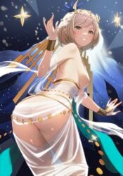 1girls arabian_clothes ass blonde blonde-haired_female blonde_female blonde_hair blush breasts brown_eyes dai00888 djeeta_(granblue_fantasy) female granblue_fantasy medium_breasts revealing_clothes see-through_clothing short_hair sideboob thighs veil