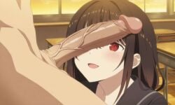 1boy 1girls ai_generated big_penis black_hair date_a_live date_a_live:_date_a_bullet female huge_penis long_penis luminousfan1 male penis_on_face penis_over_eyes red_eyes school_uniform tagme tokisaki_kurumi