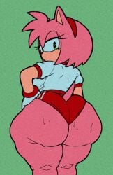 1girls amy_rose anthro ass big_ass bottom_heavy breasts buruma champchidi fat_ass female female_only female_solo furry furry_only gluteal_fold hand_on_hip huge_ass large_ass looking_at_viewer looking_back massive_ass shirt shorts solo sonic_(series) sonic_the_hedgehog_(series) sweat sweatdrop sweaty_ass tail thick_ass thick_thighs thunder_thighs wide_hips