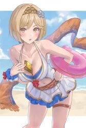 1girls between_breasts big_breasts blonde blonde-haired_female blonde_female blonde_hair blue_swimsuit bob_cut breasts breasts_out brown_eyes djeeta_(granblue_fantasy) dress_swimsuit enporion exposed_breasts female granblue_fantasy large_breasts navel navel_cutout object_between_breasts official_alternate_costume short_hair swimsuit