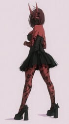 flou flou_(character) goth_clothing goth_girl goth_makeup large_breasts oni oni_female oni_horns original original_character red_skin tagme