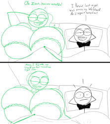 1boy 1girls after_sex breasts dick_figures female hyper_breasts male original_characters