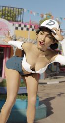 3d 3d_(artwork) 3d_render bare_shoulders bare_thighs baseball_cap belly_button blender blender_(software) breasts brown_eyes brown_hair choker cleavage cleavage_cutout clementine_(the_walking_dead) clothed clothing dark-skinned_female dark_skin female female_focus female_only frostedzai_(artist) hat headwear hi_res high_resolution highres hips lips long_sleeves looking_at_viewer low_cut_top medium_breasts medium_hair nail_polish nails navel outdoors outside painted_nails pinup shiny_lips short_shorts shorts slim_waist standing the_walking_dead the_walking_dead_game thighs tongue tongue_out unbuttoned unbuttoned_shorts