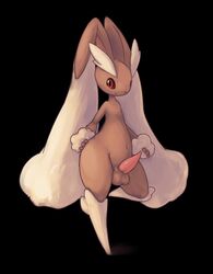 1boy 386mg belly black_background brown_fur erection feet furry leg_up long_ears looking_at_viewer lopunny male male_lopunny male_only male_pokemon navel nintendo no_nipples nude penis pokemon pokemon_(species) pokemon_dppt rabbit red_eyes smile solo testicles video_games