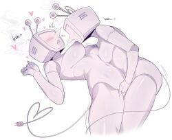 2girls alternate_universe ant_tenna blush breast_sucking breasts cable cable_tail commentary completely_nude crt defernull deltarune drooling dual_persona electric_plug electric_plug_tail english_commentary english_text fingering fully_genderswapped_group genderswap genderswap_(mtf) genderswap_on_genderswap heart heart_tail highres humanoid_robot joints large_breasts long_nose mechanical_tail motion_lines multiple_girls nipples nude object_head open_mouth pointy_nose pussy_juice radio_antenna robot robot_joints saliva saliva_on_breasts saliva_trail selfcest simple_background tail tongue tongue_out twitching utdr_(toby_fox) wav3rr white_background yuri