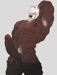 abs anthro balls bara biceps big_balls big_penis canid canine canis erection fur furry male male_nipples male_only mammal manly muscular_anthro muscular_male nipples nude pecs penis shibuyatank