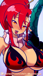 after_fellatio bikini_top blush breasts cleavage dildo elbow_gloves female gloves hair_ornament huge_dildo ian_chase large_breasts ponytail red_hair saliva saliva_trail scarf self_shot sidelocks single_elbow_glove skull_hair_ornament solo tears tengen_toppa_gurren_lagann tied_hair underboob yoko_littner