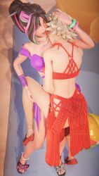 3d blender fortnite helsie_(fortnite) joni_(fortnite) kissing_body lesbian saliva saliva_string tanlines yazz_3d