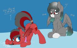 bat_pony bat_wings collar cremedelaclop_(artist) equine female friendship_is_magic hair hi_res hooves horse male mammal membranous_wings my_little_pony pegasus piercing pony pussy_juice rope spread_legs spreading tongue tongue_out wings