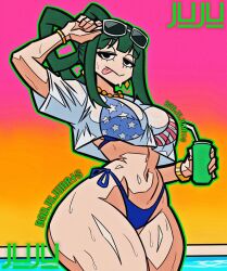 2020s 2026 2d 4th_of_july american_flag_bikini badjujuarts bikini boku_no_hero_academia female female_only flag_bikini froppy my_hero_academia my_hero_academia_(finale) solo sunglasses tsuyu_asui