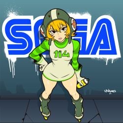1girls artist_name bare_legs black_eyes blonde_hair curvy female female_focus female_only gloves gum_(jsr) hand_on_hip helmet jet_set_radio lipstick long_sleeves looking_at_viewer pink_lipstick roller_skates sega short_hair spray_can streetwear thick_thighs thighs voluptuous voluptuous_female