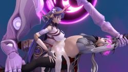 arlecchino_(genshin_impact) futa_on_female futaflux futanari raiden_shogun_(magatsu_mitake_narukami_no_mikoto)