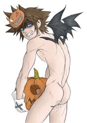 1boy after_anal after_sex ass back back_view blue_eyes boner brown_hair cum cum_in_ass erection fantasy foreskin fucking_pumpkin gay gloves halloween human human_only kingdom_hearts light-skinned_male light_skin looking_at_viewer looking_back male male_focus male_masturbation male_only masturbation nipples nude nude_male penetrating_object penis pumpkin pumpkin_fucking schizoid simple_background skinny skinny_male smile solo solo_focus solo_male sora standing teeth teeth_showing toned toned_male uncircumcised white_background white_gloves wings