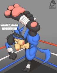 anus big_breasts big_tits dialogue feet feet_fetish feet_focus feet_up furry furry_only looking_at_viewer lucario lucario_(female) pokemon pokemon_(species) pussy soles soles_fetish soles_focus soles_up zp92