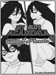 beauty_mark big_breasts bikini bikini_top black_and_white boku_no_hero_academia choker comic comic_cover cover dilane93 huge_breasts midnight_(my_hero_academia) my_hero_academia nemuri_kayama smile smiling smiling_at_viewer string_bikini string_panties