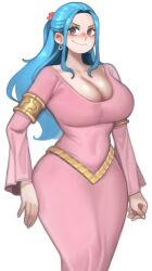1girls armband ass belt blue-haired_female blue_hair breasts cleavage clothing curvy dress earrings female female_only fully_clothed gold gold_armband gold_belt jewelry kelvin_hiu large_breasts nefertari_vivi one_piece pink_dress sidelocks smile thick_thighs thighs