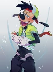 absurd_res anthro backwards_baseball_cap backwards_hat balls baseball_cap blush canid canine canis clothing disney disney_lorcana domestic_dog erection genitals goof_troop hat headgear headwear hi_res humanoid_genitalia humanoid_penis male male_only mammal max_goof numberfour penis solo underwear
