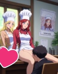1boy 2girls 2woman ai_generated cunnilingus licking_pussy
