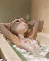 ai_generated armpit_fetish armpits bath bathroom breath female foam fur furry high_resolution highres hires judy_hopps nipples panzglard wet wet_body zootopia zootopia_2