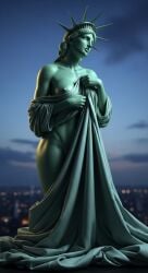3d ai ai_art ai_assisted ai_generated art breasts cropped crown female female_focus female_only green_skin lady_liberty large_breasts nipple_slip nipples nude patriotic patriotism robe rule34 rule_34 sketch statue statue_of_liberty stripping teasing united_states_of_america usa