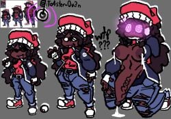 artist_signature ball_bulge beanie belt braided_hair breasts brown_hair cock confusion dark-skinned_female dick dickgirl drooling dropping_object expansion exposed_breasts exposed_penis female fingerless_gloves friday_night_funkin friday_night_funkin_mod fully_clothed futanari growth holding_head hypnos_lullaby hypnosis hypnotic_eyes intersex jacket_open jeans lactation lullaby_girlfriend_(fnf_redesign) nipples penis pokemon precum progression redraw reference_image self_upload sneakers to4ster-0v3n_(artist) torn_clothes trans_woman transfem veiny_penis