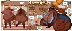 2025 absurd_res anthro areola ass belly big_belly big_breasts big_butt bottomwear bovid bovine breasts brown_body brown_fur cattle chibi clothed clothing digital_media_(artwork) english_text female frozenartifice fur fur_markings genitals hair hi_res hooves horn horn_jewelry horn_ring hotpants huge_breasts huge_butt jewelry looking_at_viewer mammal markings model_sheet navel nipples nude orange_hair overweight overweight_anthro pink_nipples ponytail ring_(jewelry) shirt shorts simple_background skirt smile speech_bubble standing tail tail_tuft tank_top text thick_thighs topwear tuft vulva wide_hips