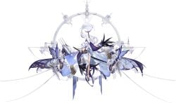 absurdly_long_hair azur_lane blue_butterfly blue_eyes breasts bug butterfly butterfly_hair_ornament cg cleavage dress female floating_hair full_body gloves hair_ornament holding holding_sword holding_weapon katana large_breasts long_hair looking_at_viewer machinery official_art rigging sheath sheathed solo sword turret unzen_(azur_lane) very_long_hair weapon white_background white_dress white_hair
