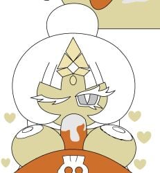 1boy 1girls blowjob breasts cookie_run cookie_run_kingdom cum gingerbrave mystic_flour_cookie one_eye_closed pov tagme
