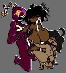 1boy 1futa 1girls artist_signature balls beauty_mark black_hair blush bomb breasts carol_(bbpanzu) closed_eyes completely_nude_female completely_nude_futa completely_nude_male cum cum_in_mouth cum_in_pussy dark-skinned_female dark-skinned_futa donut_anus drooling female friday_night_funkin friday_night_funkin_mod futanari grabbing_ass hand_on_ground inflation intersex kneeling_oral_position male muscular muscular_male nipples nonbinary penis pussy rear_view red_body restrained restrained_arms self_upload sunday_(bbpanzu) suspended_on_penis to4ster-0v3n_(artist) whitty_(friday_night_funkin) whitty_(sock.clip)