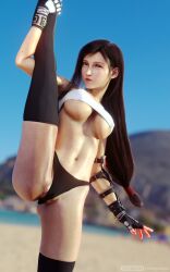 1girls 3d big_breasts black_hair breasts dshgames female final_fantasy final_fantasy_vii leg_up pussy pussy_peek solo square_enix tifa_lockhart underboob