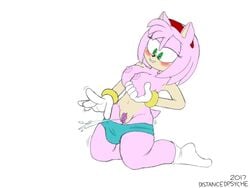 2017 amy_rose areola armpits big_breasts blush breasts clothing distancedpsyche ejaculation erect_nipples female fur gloves green_eyes half-closed_eyes hedgehog mammal navel nipples orgasm panties pussy_ejaculation pussy_juice simple_background solo sonic_(series) underwear