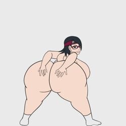 1girls 2d animated animated_gif ankle_socks anklehighs anus ass black_eyes black_hair breasts demonroyal female female_only forehead_protector gif gigantic_ass gigantic_breasts glasses naruto nude pussy sarada_uchiha socks solo spread_ass white_socks