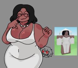 1girls breasts circular_glasses cleavage dark_skin dark_skinned_female dress female female_only glasses oc original_character reference_image roblox roblox_avatar robloxian tagme thighs zamzipperart